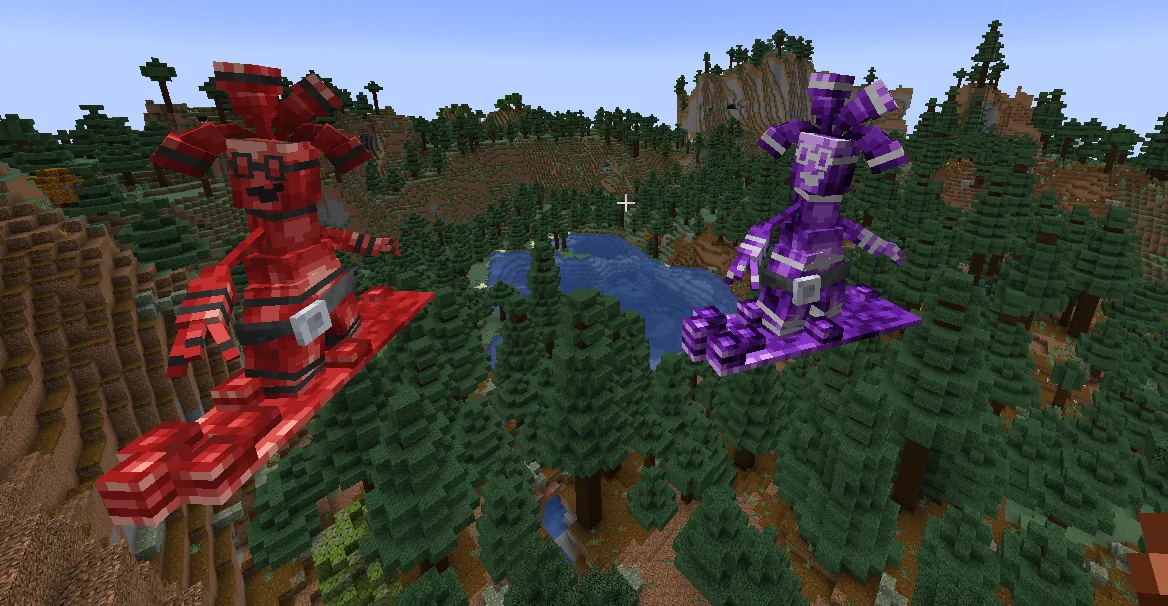 A red and a purple shiny Gholdengo coated in origin